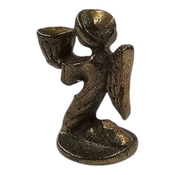 Praying Kneeling Angel Candle Holder 1.5" Miniature Vintage Brass Bronze Solid - Picture 6 of 11